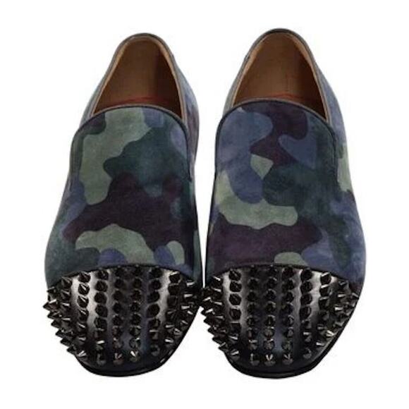 Christian Louboutin Spooky Flat Camouflage Stud Suede 40.5 EU Blue - Picture 2 of 5